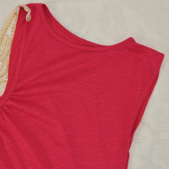 Y2k L8ter Butterfly Cold Shoulder V-Neck Top Blouse Fuchsia Pink Gold Sequin M - Picture 6 of 11